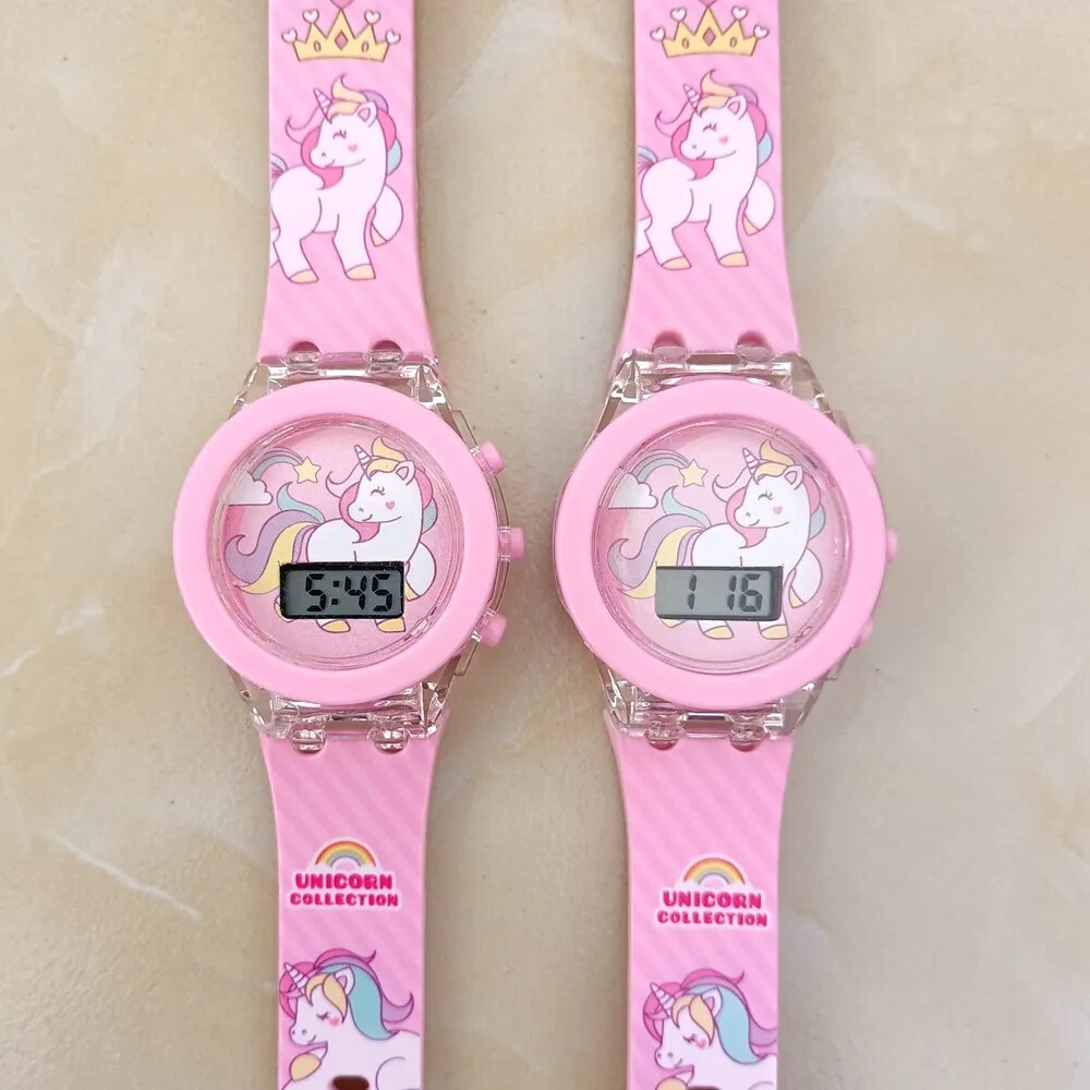 Girls Kids Children Cartoon Unicorn Collection Digital Electronic Flash Glow Up Light Colourful Birthday Party Gifts Watches